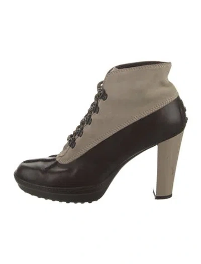 Pre-owned Tod's Leather Colorblock Pattern Lace-up Boots In Brown