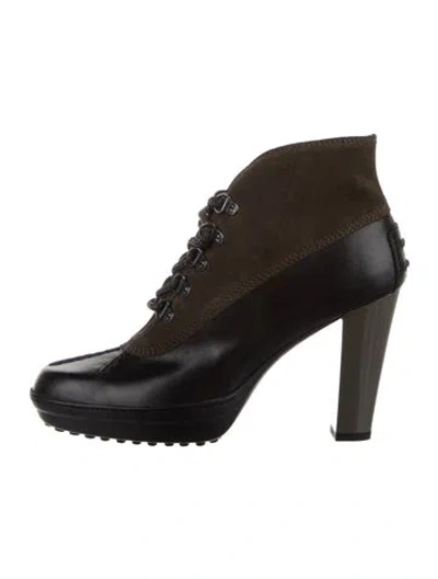 Pre-owned Tod's Leather Colorblock Pattern Lace-up Boots In Brown