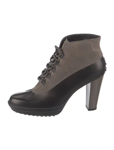 Pre-owned Tod's Leather Colorblock Pattern Lace-up Boots In Multi