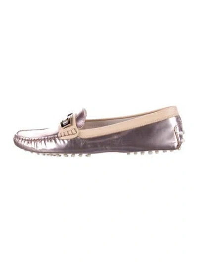 Pre-owned Tod's Leather Colorblock Pattern Loafers In Purple