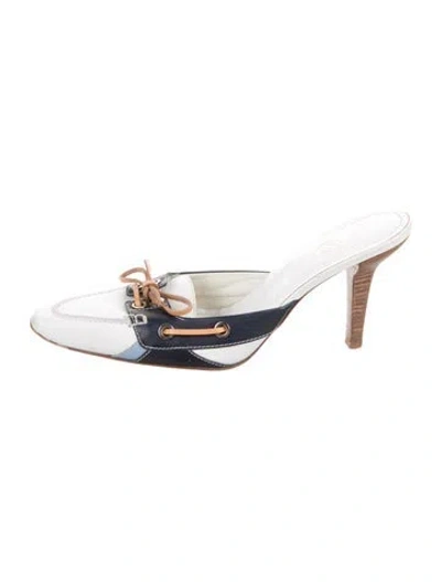 Pre-owned Tod's Leather Colorblock Pattern Mules In White