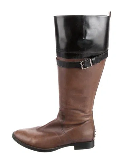 Pre-owned Tod's Leather Colorblock Pattern Riding Boots In Multi