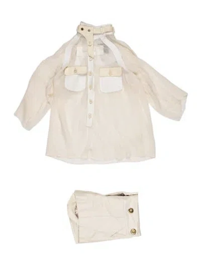 Pre-owned Tod's Leather Colorblock Pattern Short Set In Neutral