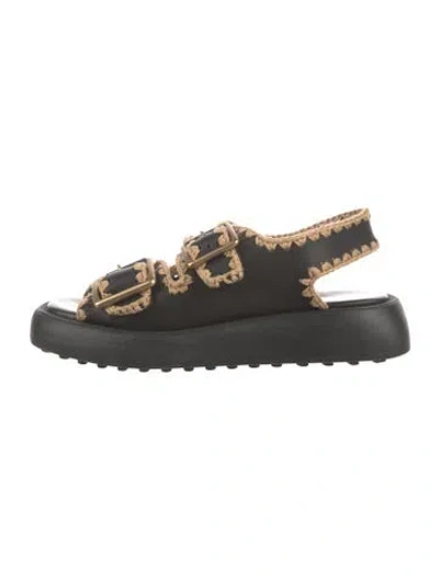 Pre-owned Tod's Leather Colorblock Pattern Slides In Black