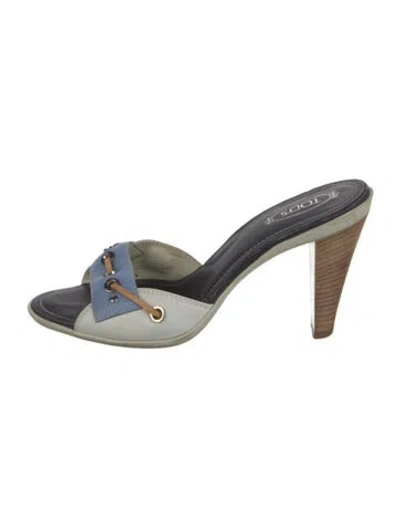 Pre-owned Tod's Leather Colorblock Pattern Slides In Blue