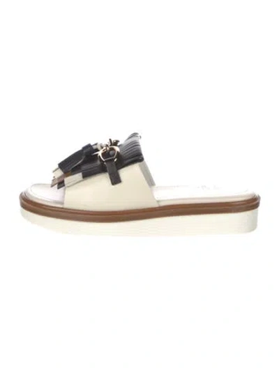 Pre-owned Tod's Leather Colorblock Pattern Slides In Neutral