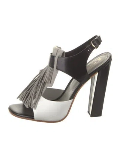 Pre-owned Tod's Leather Colorblock Pattern Slingback Sandals In Gray