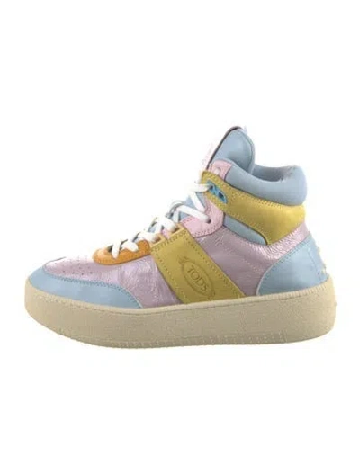 Pre-owned Tod's Leather Colorblock Pattern Sneakers In Purple