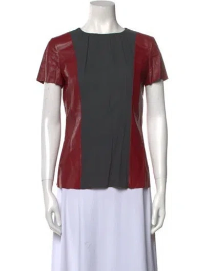 Pre-owned Tod's Leather Colorblock Pattern Top W/ Tags In Burgundy