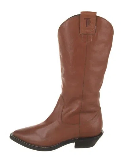 Pre-owned Tod's Leather Colorblock Pattern Western Boots In Brown