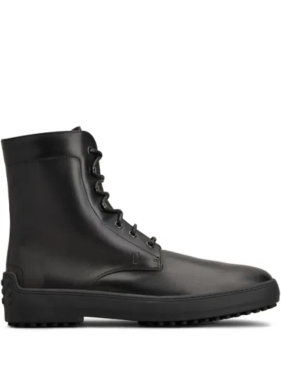 Tod's Leather Combat Boots In Black