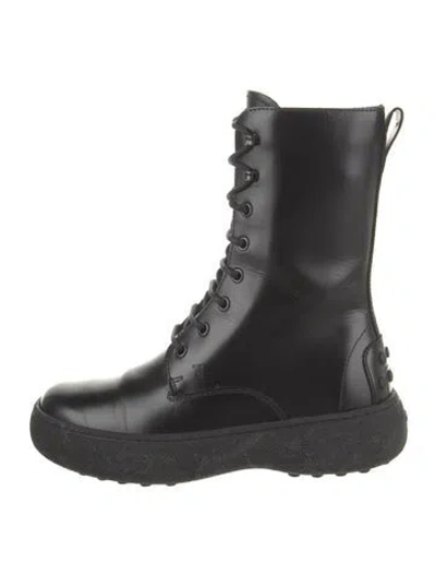 Pre-owned Tod's Leather Combat Boots In Black