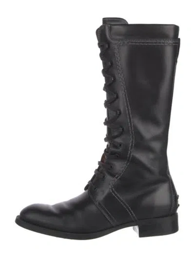 Pre-owned Tod's Leather Combat Boots In Black