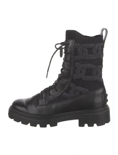 Pre-owned Tod's Leather Combat Boots In Black