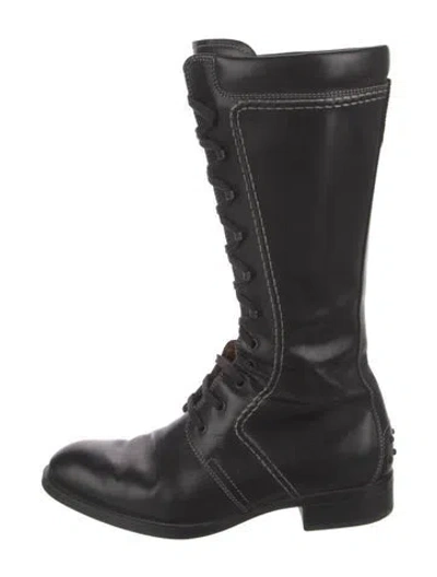 Pre-owned Tod's Leather Combat Boots In Black