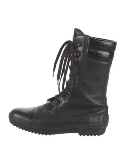 Pre-owned Tod's Leather Combat Boots In Black