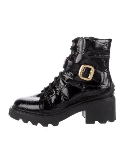 Pre-owned Tod's Leather Combat Boots In Black