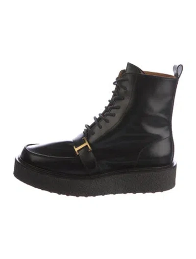 Pre-owned Tod's Leather Combat Boots In Black