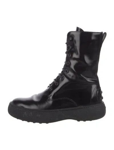 Pre-owned Tod's Leather Combat Boots In Black