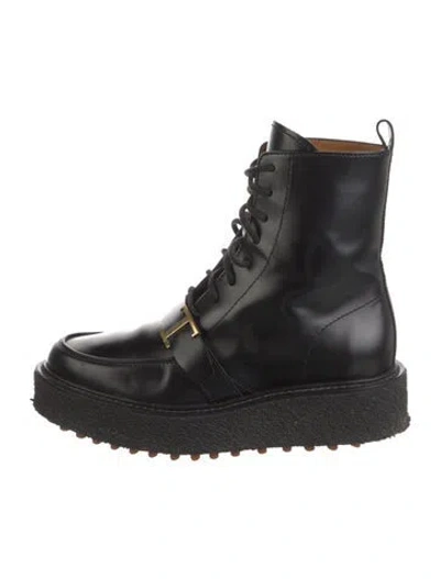 Pre-owned Tod's Leather Combat Boots In Black