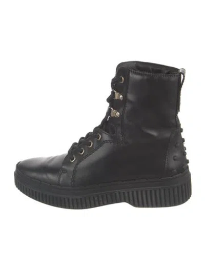 Pre-owned Tod's Leather Combat Boots In Black