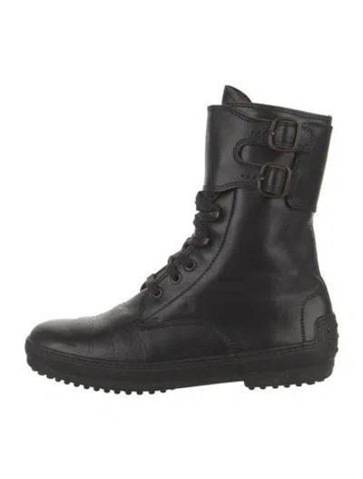 Pre-owned Tod's Leather Combat Boots In Black