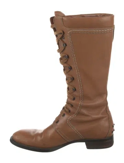 Pre-owned Tod's Leather Combat Boots In Brown