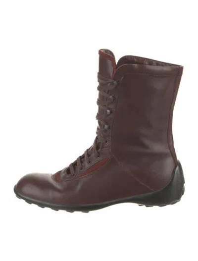 Pre-owned Tod's Leather Combat Boots In Burgundy