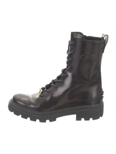 Pre-owned Tod's Leather Combat Boots In Gray