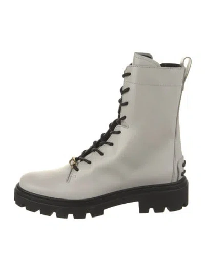 Pre-owned Tod's Leather Combat Boots W/ Tags In Neutral