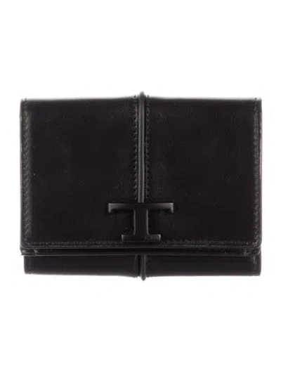 Pre-owned Tod's Leather Compact Wallet In Black