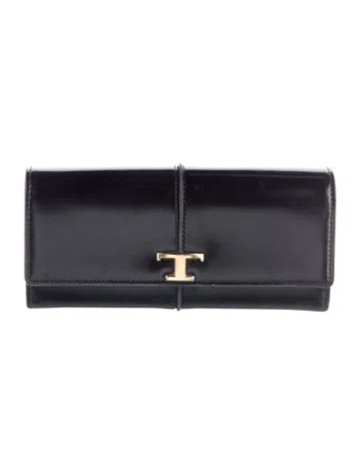 Pre-owned Tod's Leather Continental Wallet In Black