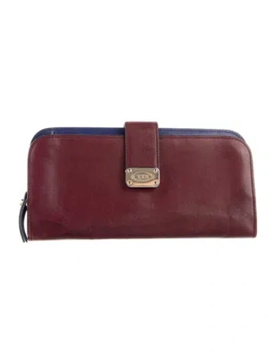 Pre-owned Tod's Leather Continental Wallet In Burgundy