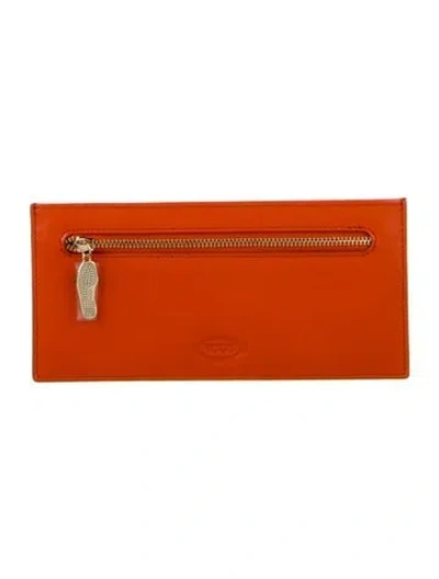 Pre-owned Tod's Leather Continental Wallet In Orange
