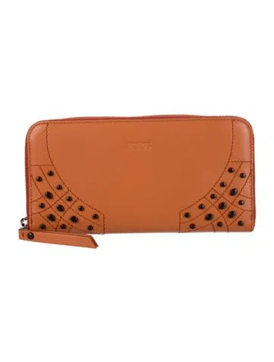 Pre-owned Tod's Leather Continental Wallet In Orange