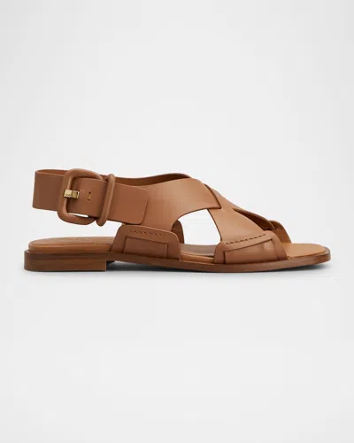 Tod's Leather Criscross Flat Sandals In Kenia Scuro