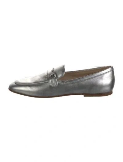 Pre-owned Tod's Leather Crystal Embellishments Loafers In Silver