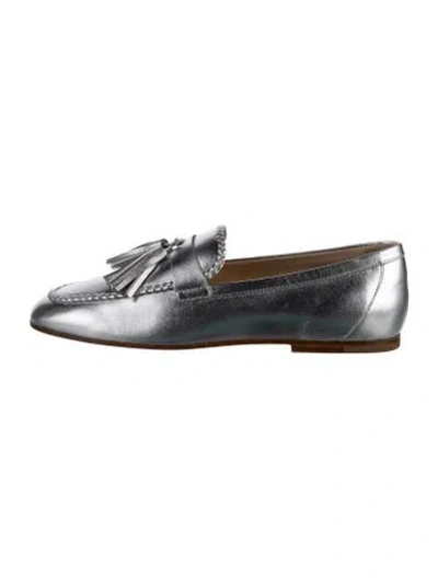 Pre-owned Tod's Leather Crystal Embellishments Loafers In Silver