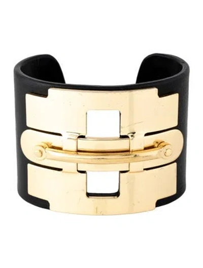 Pre-owned Tod's Leather Cuff Bracelet, 6.25" In Black