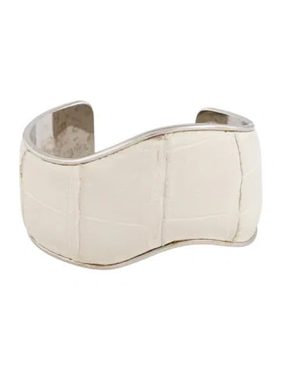 Pre-owned Tod's Leather Cuff Bracelet, 7" In White