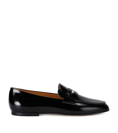 Tod's Leather Cuoio Penny Loafers In Black