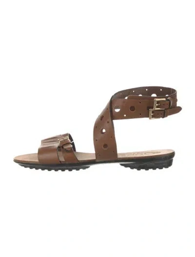 Pre-owned Tod's Leather Cutout Accent Gladiator Sandals In Brown