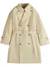 Tod's Leather-detail Trench Coat In Neutrals