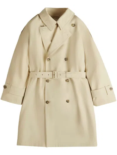 Tod's Leather-detail Trench Coat In Neutrals