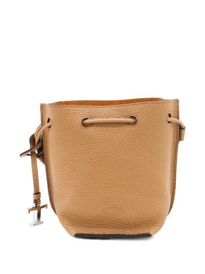 Tod's Leather Drawstring Bucket Bag In Brown