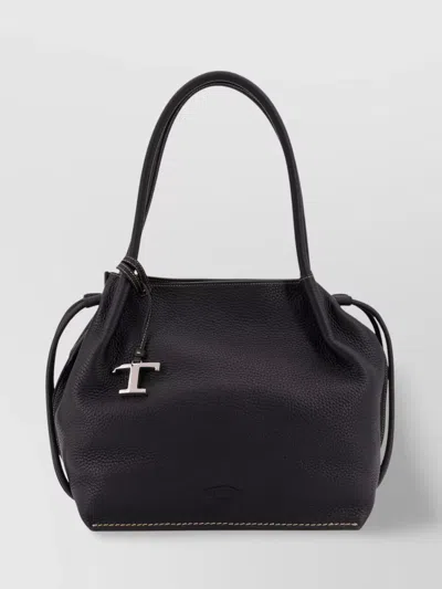 Tod's Leather Drawstring Shoulder Bag In Black