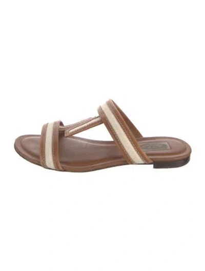 Pre-owned Tod's Leather Embroidered Accent Slides In Brown/neutrals
