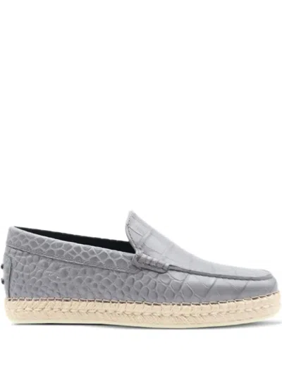 Tod's Leather Espadrilles In Gray