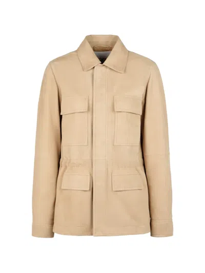 Tod's Leather Field Field Jacket In Pashmy Suede In Neutral