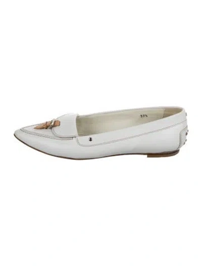 Pre-owned Tod's Leather Flats In White